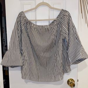 Worthington - Gray & White Striped off the Shoulder Top